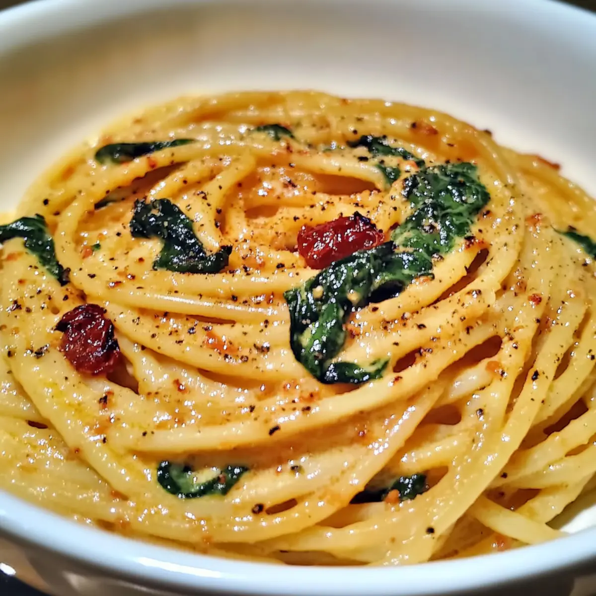 Spaghetti & Spinach with Sun-Dried Tomato Cream Sauce