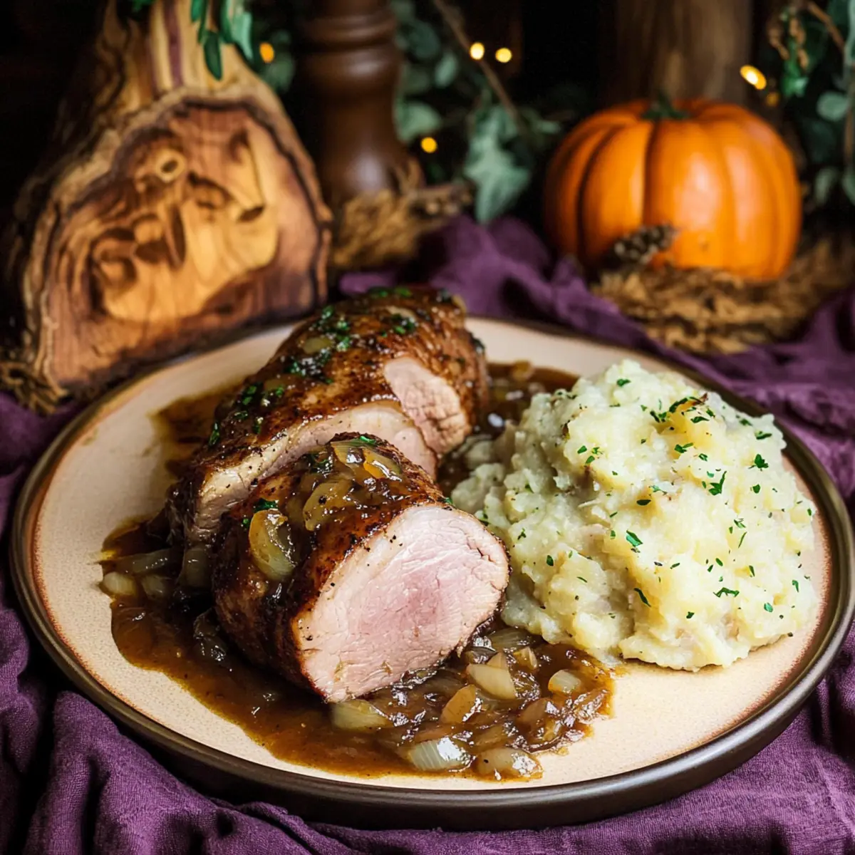 Maple Mustard Pork Tenderloin with Caramelized Onions