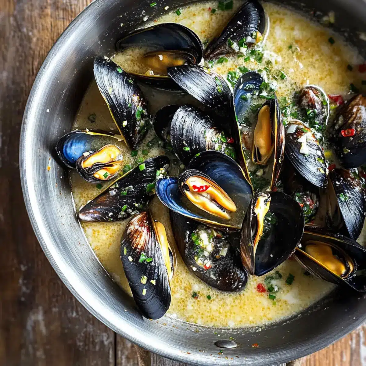 Mussels in Garlic Miso Broth