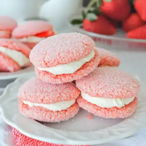 Soft Strawberry Cake Mix Sandwich Cookies